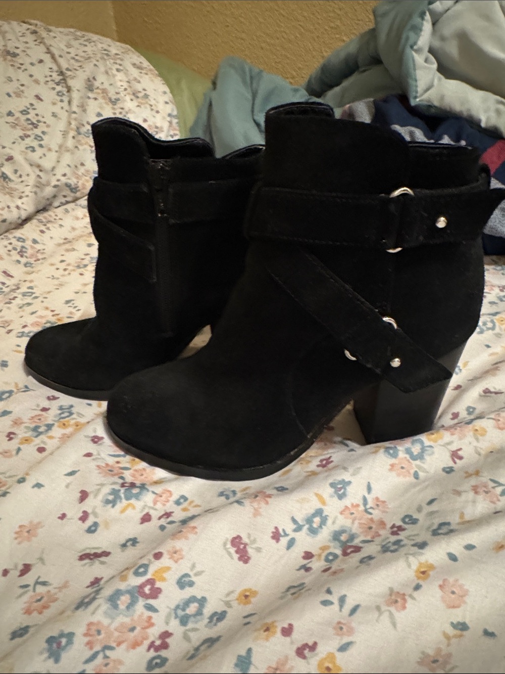 Gianni Bini Black Suede Ankle Booties with Buckle Strap